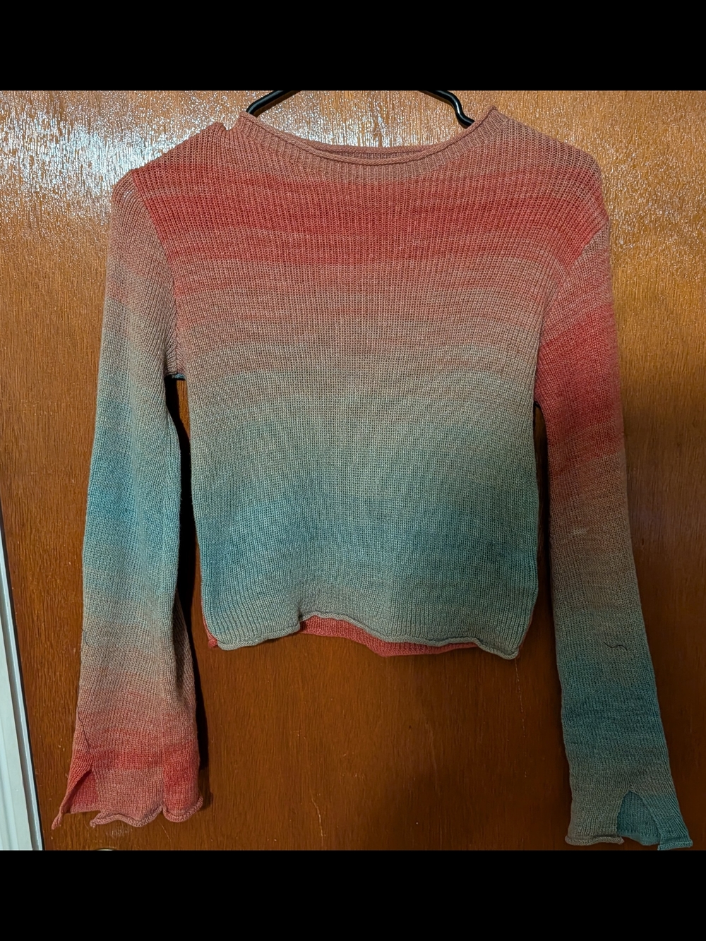 SHEIN Ombre Ribbed Long Sleeve Top in Coral and Teal